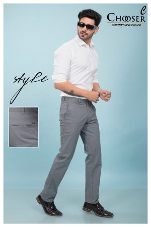 Men’s Slim Fit Cotton Formal Trousers (Grey)