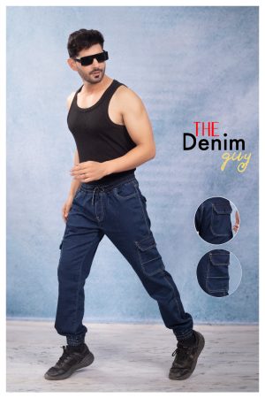 Men’s Denim Cargo Jogger Pants (Midnight Blue)