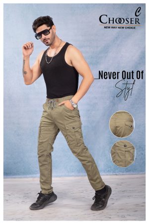 Men’s Slim Fit Cotton Cargo Pants (Olive Green)