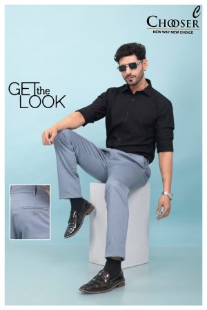 Men’s Slim Fit Textured Formal Trousers (Light Blue)