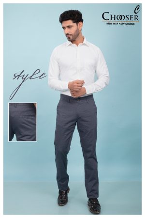 Men’s Slim Fit Textured Formal Trousers (Charcoal Blue)